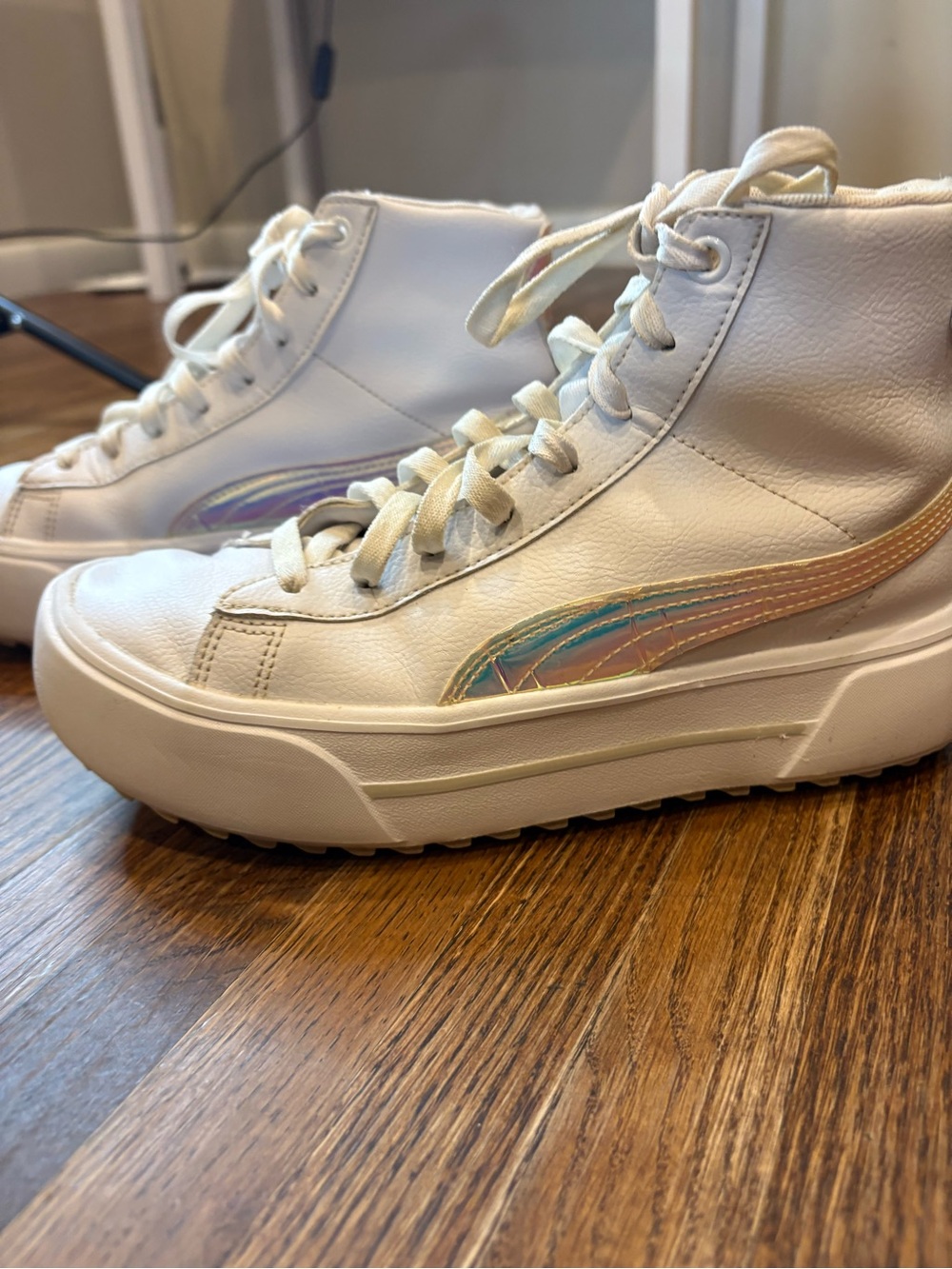 PUMA Kaia Mid Irisistable White Leather High-Top Platform Sneakers - Women's 8 - Picture 4 of 10